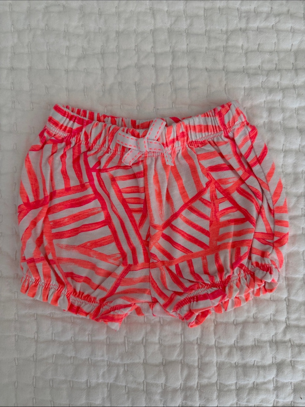 Cat & Jack Neon Coral and White Baby Shorts, 3-6MO